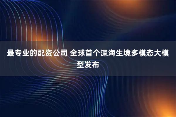 最专业的配资公司 全球首个深海生境多模态大模型发布